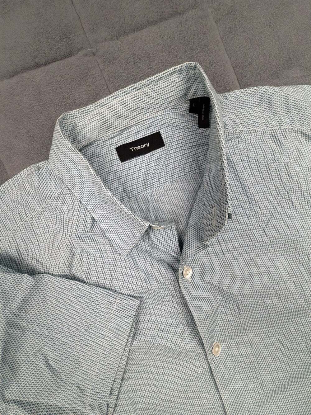Theory Zack S. Mini Print Short Sleeve Button Down Shirt Size L